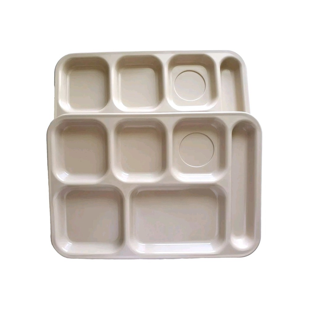 Set of 2 VINTAGE MELMAC DALLAS WARE Tan Beige CAFETERIA Lunch TRAYS USA
